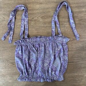 Perry Walker Shoulder Tie Paisley Silk Blend Crop Top-Purple/Grey-Women's Size 2